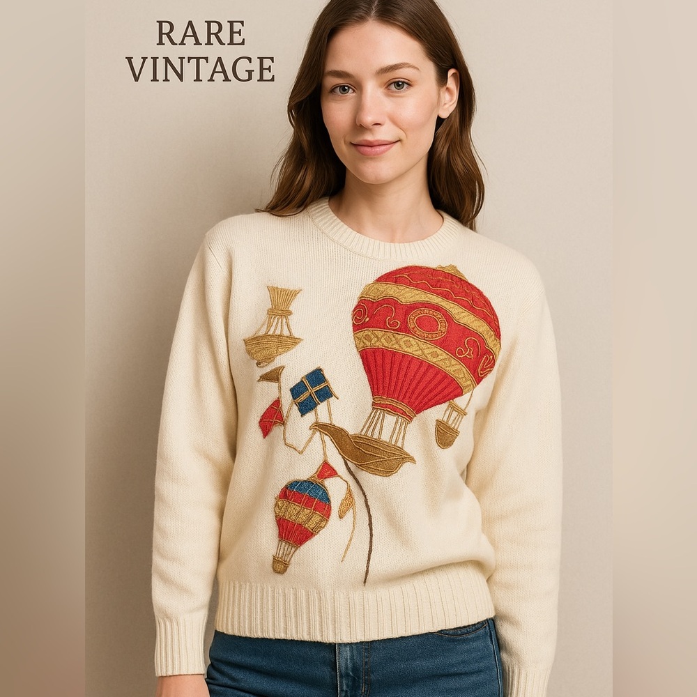 VTG Bonnie Boerer & Co.,Ramie & Soft Cotton Blend,Hot Air Balloon Sweater,Size S - Picture 5 of 12